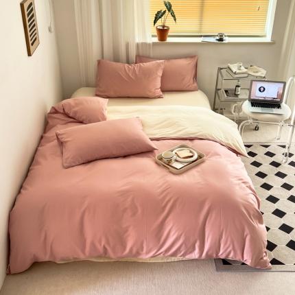 91家纺网 家纺一手货源 找家纺 十里居 2022新款40支13372全棉纯色四件套 雾粉+奶白