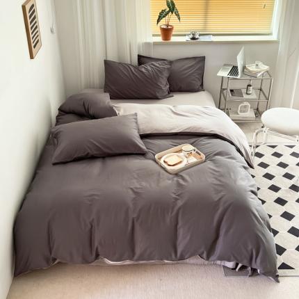 91家纺网 家纺一手货源 找家纺 十里居 2022新款40支13372全棉纯色四件套 哑灰+浅灰