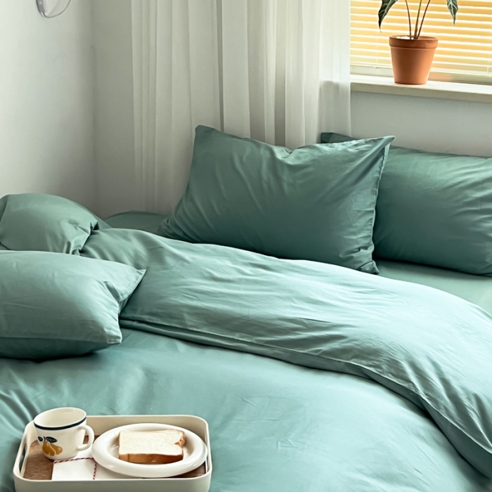 91家纺网 家纺一手货源 找家纺 十里居 2022新款40支13372全棉纯色四件套 湖绿