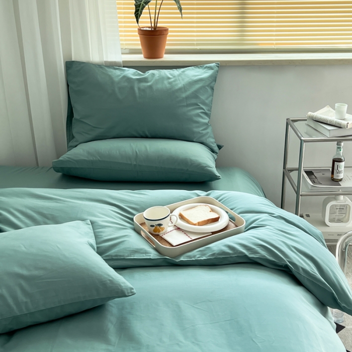 91家纺网 家纺一手货源 找家纺 十里居 2022新款40支13372全棉纯色四件套 湖绿