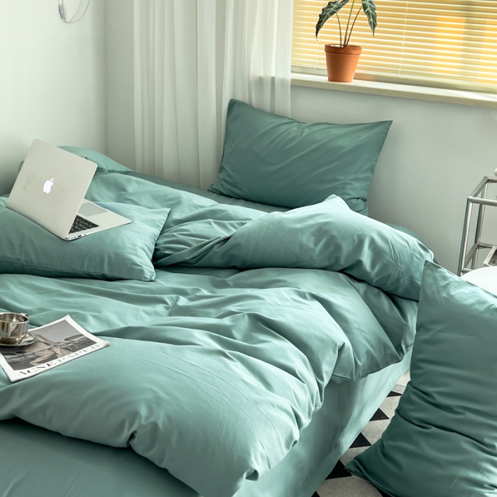 91家纺网 家纺一手货源 找家纺 十里居 2022新款40支13372全棉纯色四件套 湖绿