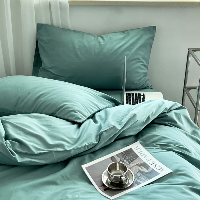 91家纺网 家纺一手货源 找家纺 十里居 2022新款40支13372全棉纯色四件套 湖绿