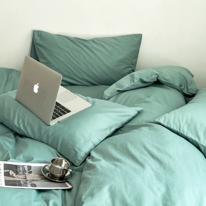 91家纺网 家纺一手货源 找家纺 十里居 2022新款40支13372全棉纯色四件套 湖绿