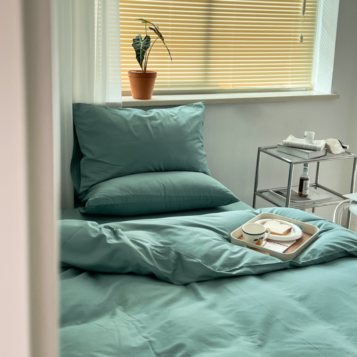 91家纺网 家纺一手货源 找家纺 十里居 2022新款40支13372全棉纯色四件套 湖绿