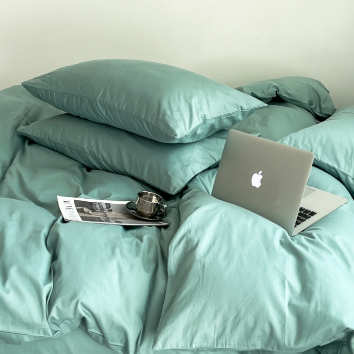 91家纺网 家纺一手货源 找家纺 十里居 2022新款40支13372全棉纯色四件套 湖绿