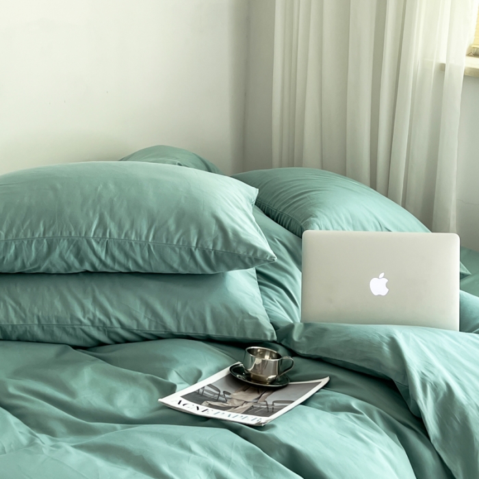 91家纺网 家纺一手货源 找家纺 十里居 2022新款40支13372全棉纯色四件套 湖绿