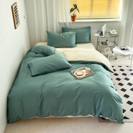 十里居 2022新款40支13372全棉纯色四件套 湖绿+奶白