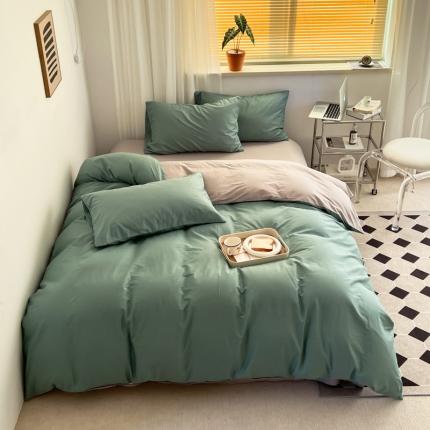 十里居 2022新款40支13372全棉纯色四件套 湖绿+浅灰