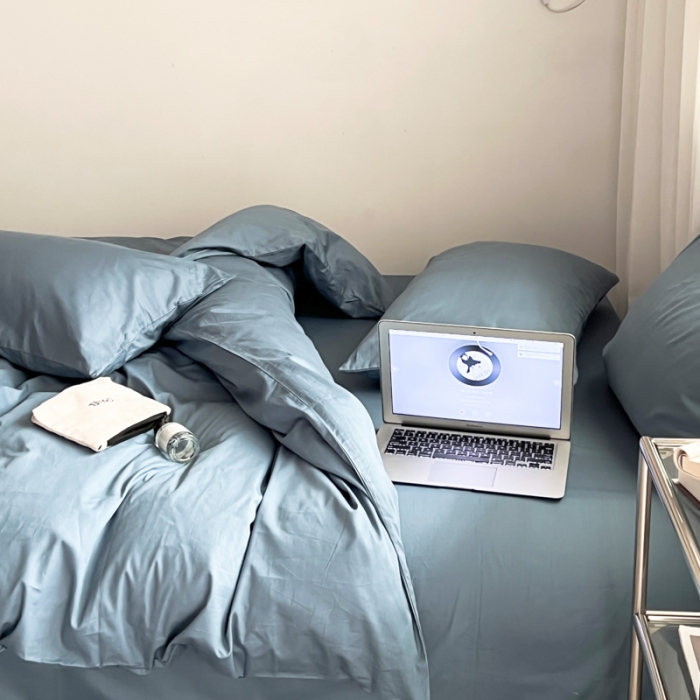 91家纺网 家纺一手货源 找家纺 十里居 2022新款40支13372全棉纯色四件套 魅蓝