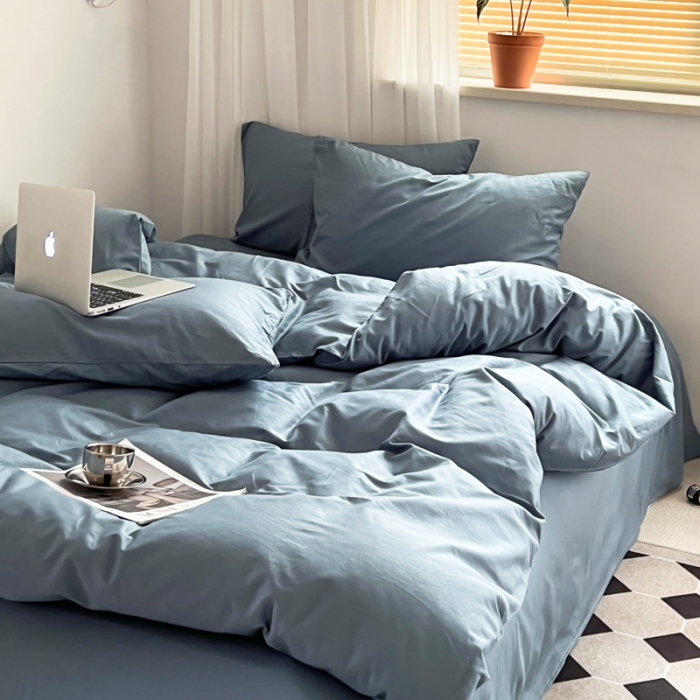 91家纺网 家纺一手货源 找家纺 十里居 2022新款40支13372全棉纯色四件套 魅蓝