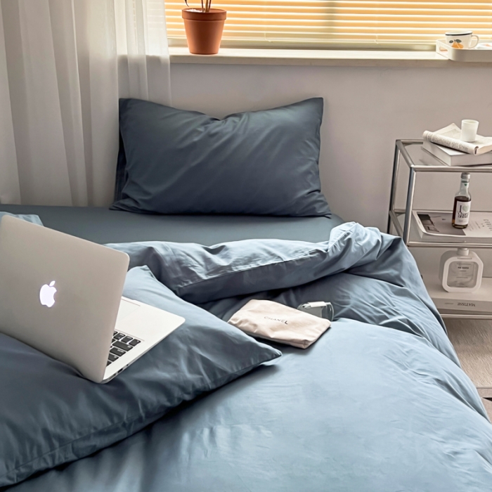 91家纺网 家纺一手货源 找家纺 十里居 2022新款40支13372全棉纯色四件套 魅蓝