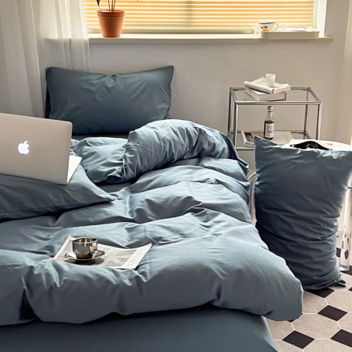 91家纺网 家纺一手货源 找家纺 十里居 2022新款40支13372全棉纯色四件套 魅蓝