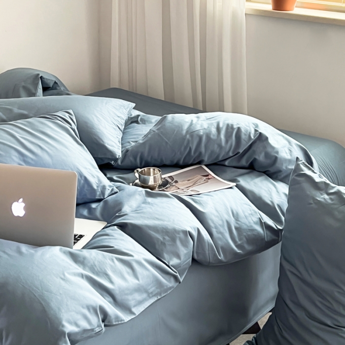 91家纺网 家纺一手货源 找家纺 十里居 2022新款40支13372全棉纯色四件套 魅蓝