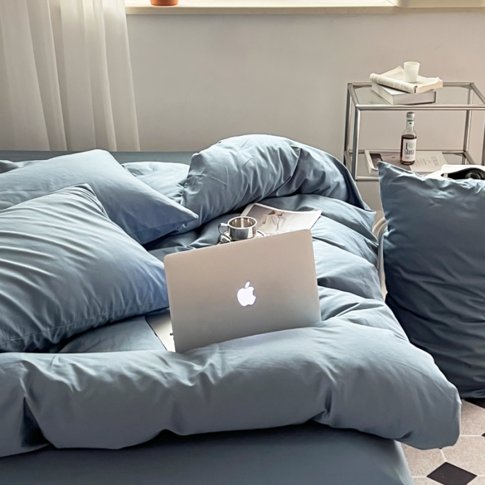 91家纺网 家纺一手货源 找家纺 十里居 2022新款40支13372全棉纯色四件套 魅蓝