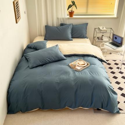 十里居 2022新款40支13372全棉纯色四件套 魅蓝+奶白