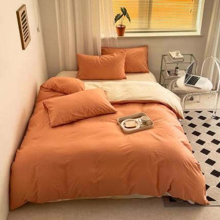 十里居 2022新款40支13372全棉纯色四件套 甜桔+奶白