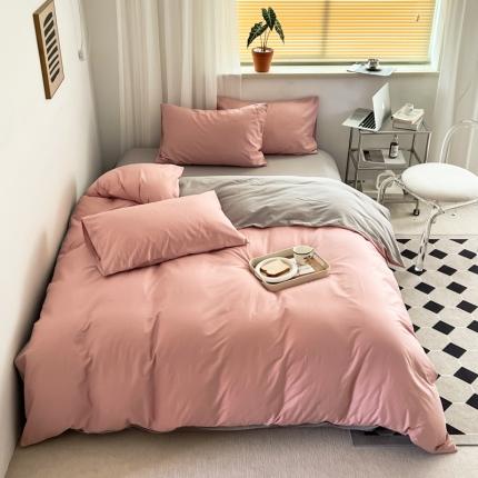 十里居 2022新款40支13372全棉纯色四件套 雾粉+浅灰