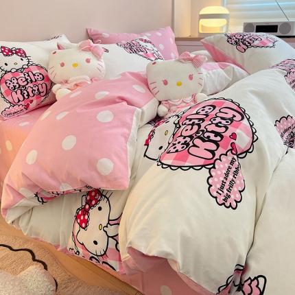 91家纺网 家纺一手货源 找家纺 总暮思正版授权Hello Kitty系列全棉13372四件套