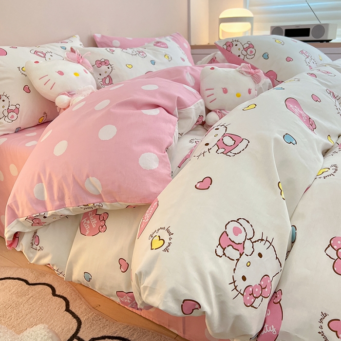 91家纺网 家纺一手货源 找家纺 正版授权HelloKitty系列全棉13372四件套公主KT