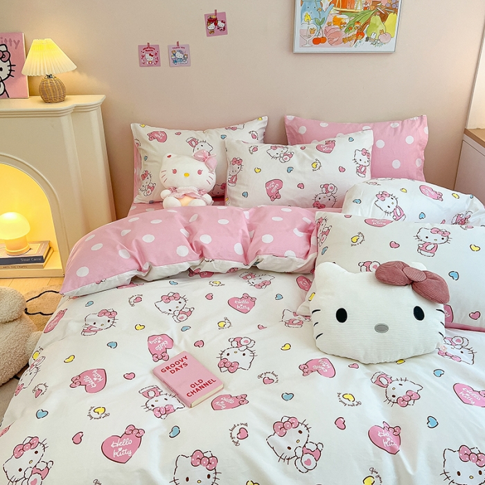 91家纺网 家纺一手货源 找家纺 正版授权HelloKitty系列全棉13372四件套公主KT