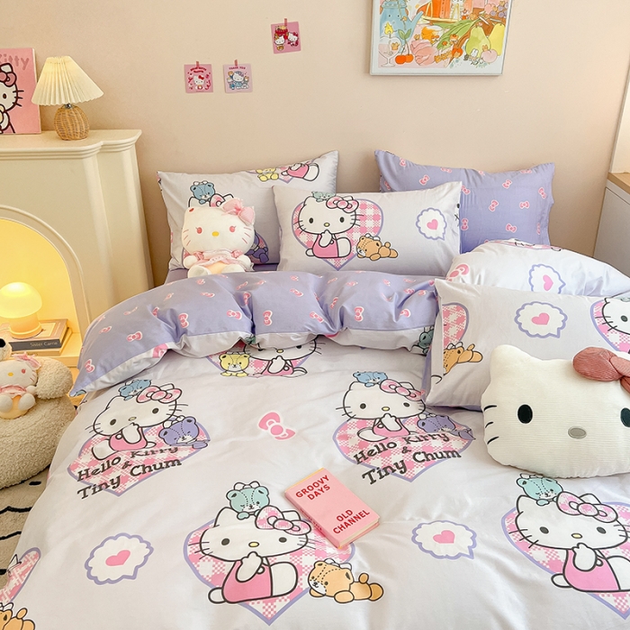 91家纺网 家纺一手货源 找家纺 正版授权HelloKitty系列全棉13372四件套梦幻KT