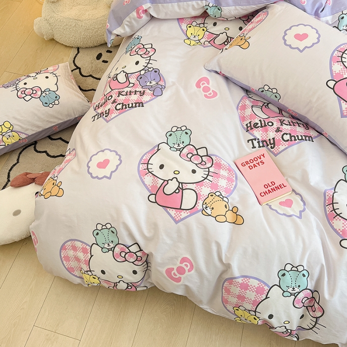 91家纺网 家纺一手货源 找家纺 正版授权HelloKitty系列全棉13372四件套梦幻KT