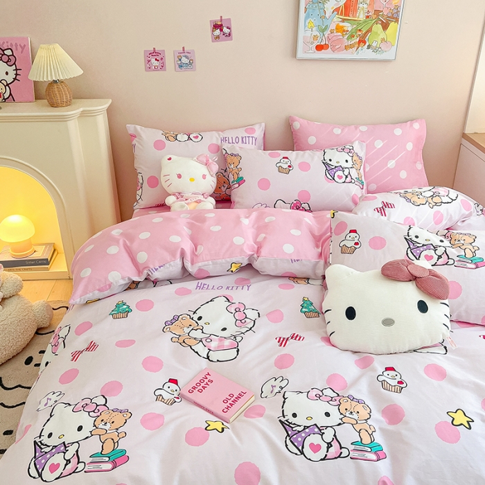 91家纺网 家纺一手货源 找家纺 正版授权HelloKitty系列全棉13372四件套小熊KT