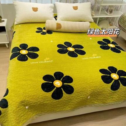 91家纺网 家纺一手货源 找家纺 赫梵茜2022新款秋冬必入牛奶绒床盖床盖绿色太阳花