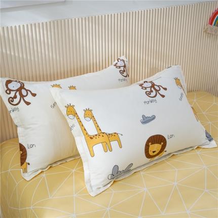 茗婷2025纯棉印花单人枕套全棉双人枕头套方枕动物世界