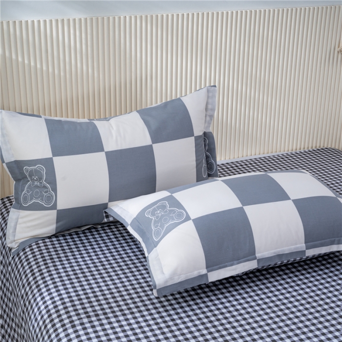 91家纺网 家纺一手货源 找家纺 茗婷 2025纯棉印花单人枕套全棉双人枕头套方枕格子熊