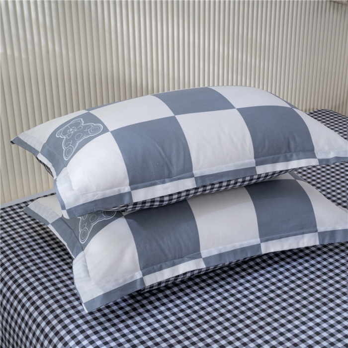 91家纺网 家纺一手货源 找家纺 茗婷 2025纯棉印花单人枕套全棉双人枕头套方枕格子熊