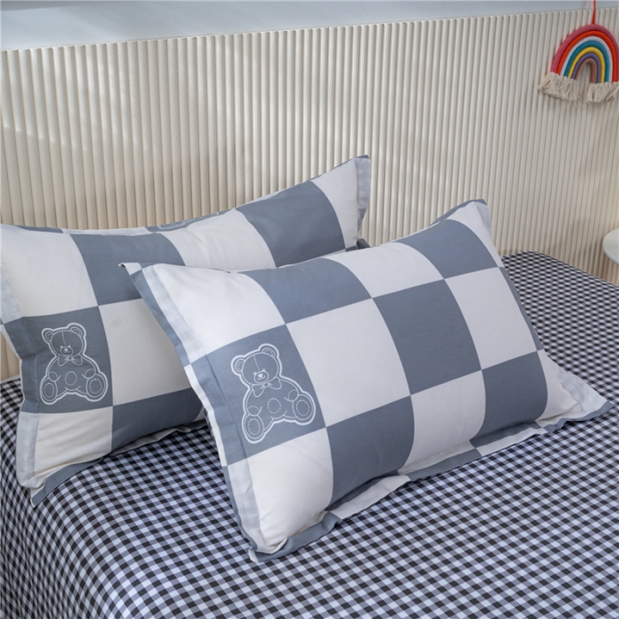 91家纺网 家纺一手货源 找家纺 茗婷 2025纯棉印花单人枕套全棉双人枕头套方枕格子熊
