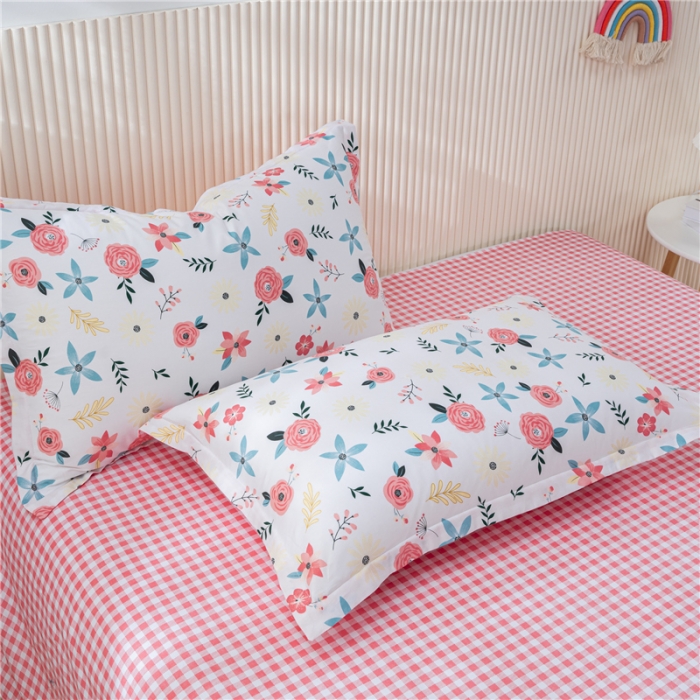 91家纺网 家纺一手货源 找家纺 茗婷 2025纯棉印花单人枕套全棉双人枕头套方枕红粉佳人