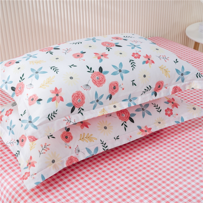 91家纺网 家纺一手货源 找家纺 茗婷 2025纯棉印花单人枕套全棉双人枕头套方枕红粉佳人