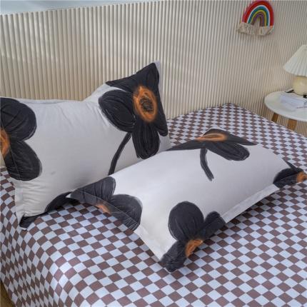 茗婷2025纯棉印花单人枕套全棉双人枕头套方枕静听花语