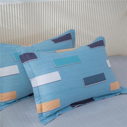 茗婷2025纯棉印花单人枕套全棉双人枕头套方枕卡纳尔蓝