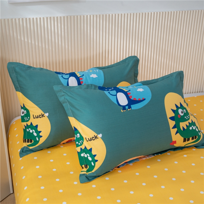 91家纺网 家纺一手货源 找家纺 茗婷 2025纯棉印花单人枕套全棉双人枕头套方枕恐龙乐园绿