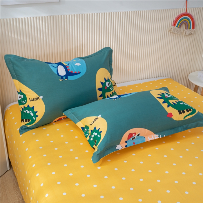 91家纺网 家纺一手货源 找家纺 茗婷 2025纯棉印花单人枕套全棉双人枕头套方枕恐龙乐园绿