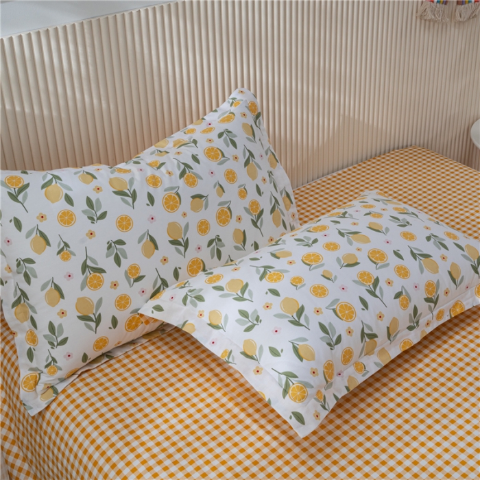 91家纺网 家纺一手货源 找家纺 茗婷 2025纯棉印花单人枕套全棉双人枕头套方枕柠檬甘