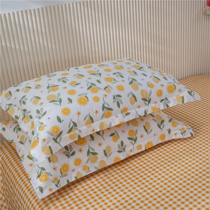 91家纺网 家纺一手货源 找家纺 茗婷 2025纯棉印花单人枕套全棉双人枕头套方枕柠檬甘