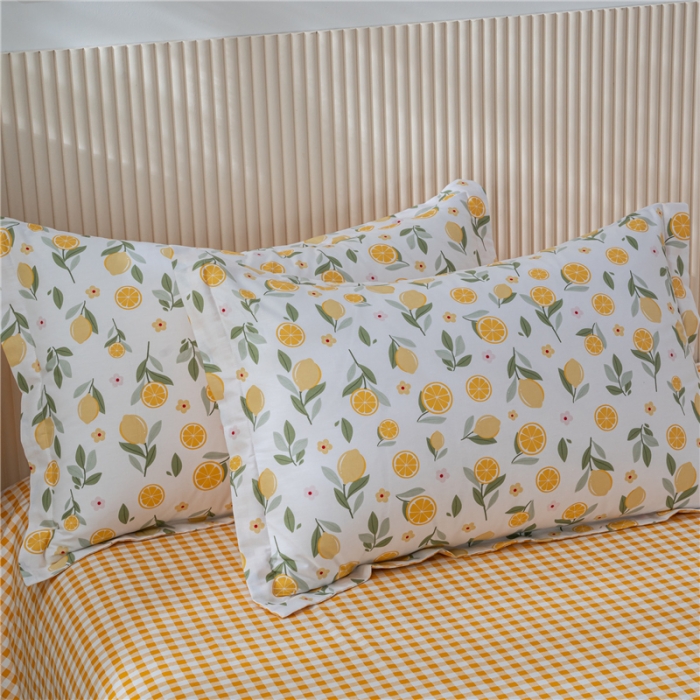 91家纺网 家纺一手货源 找家纺 茗婷 2025纯棉印花单人枕套全棉双人枕头套方枕柠檬甘