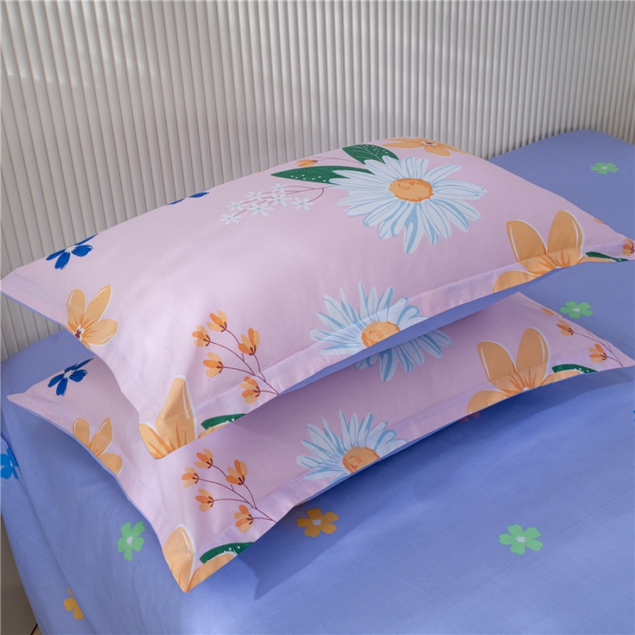 91家纺网 家纺一手货源 找家纺 茗婷 2025纯棉印花单人枕套全棉双人枕头套方枕幸福花语粉