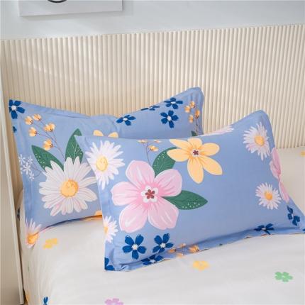 91家纺网 家纺一手货源 找家纺 茗婷 2025纯棉印花单人枕套全棉双人枕头套方枕幸福花语蓝