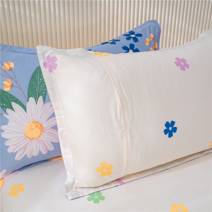 91家纺网 家纺一手货源 找家纺 茗婷 2025纯棉印花单人枕套全棉双人枕头套方枕幸福花语蓝