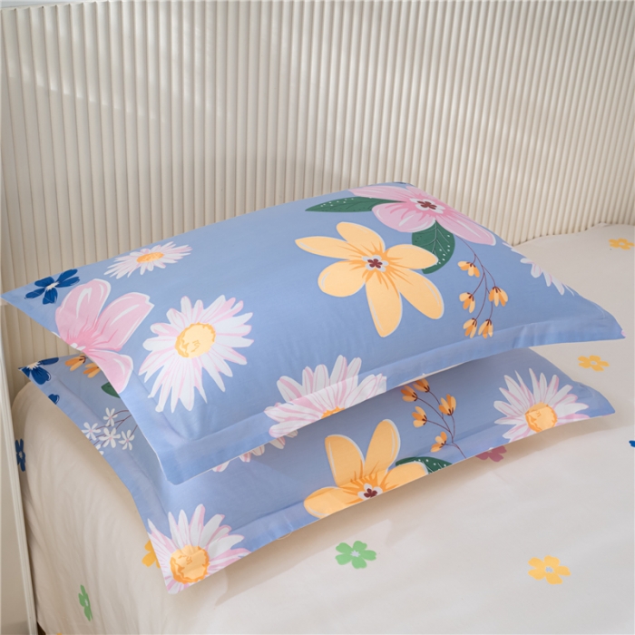 91家纺网 家纺一手货源 找家纺 茗婷 2025纯棉印花单人枕套全棉双人枕头套方枕幸福花语蓝