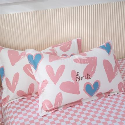 91家纺网 家纺一手货源 找家纺 茗婷 2025纯棉印花单人枕套全棉双人枕头套方枕一见倾心粉