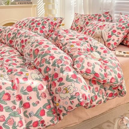 91家纺网 家纺一手货源 找家纺 梦家居 2023春季新品小清新系列全棉单被套 郁金粉兔