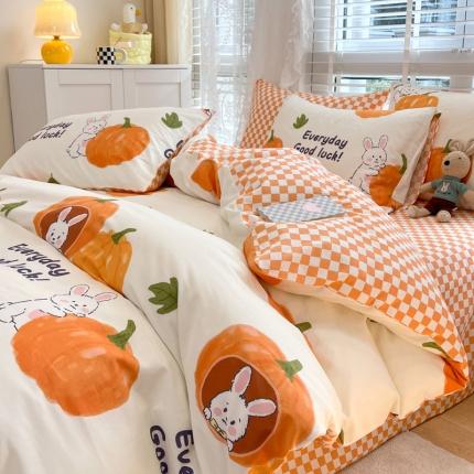 91家纺网 家纺一手货源 找家纺 梦家居 2023春季新品小清新系列全棉单被套 南瓜小兔