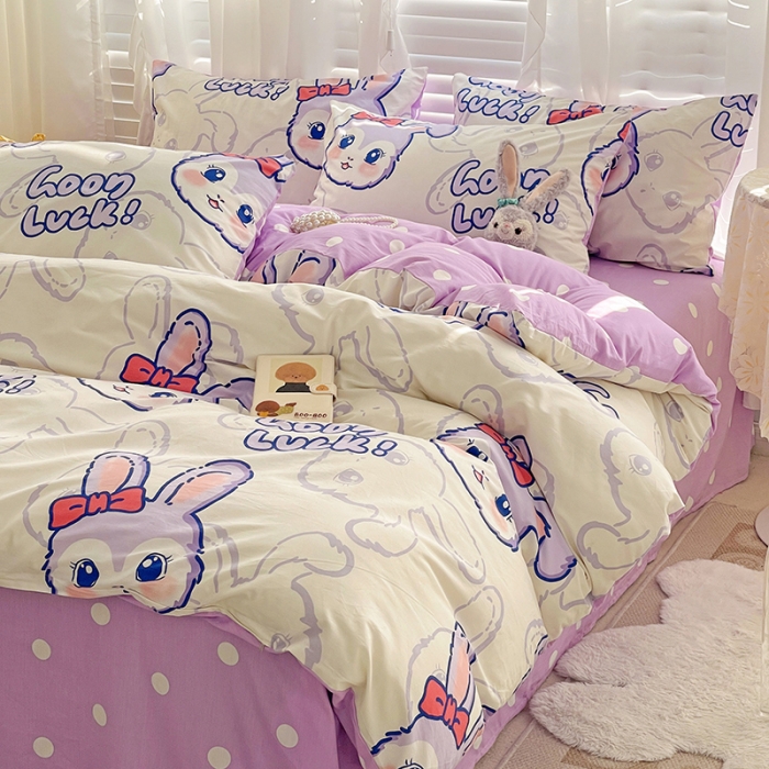 91家纺网 家纺一手货源 找家纺 梦家居 2023春季新品小清新系列全棉单被套 幸运兔