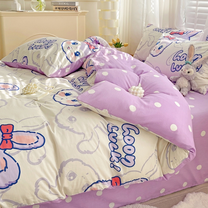 91家纺网 家纺一手货源 找家纺 梦家居 2023春季新品小清新系列全棉单被套 幸运兔